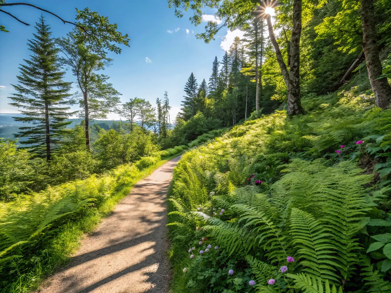 A scenic view of a well-maintained trail leading through a vibrant forest, highlighting the beauty and accessibility of nature.