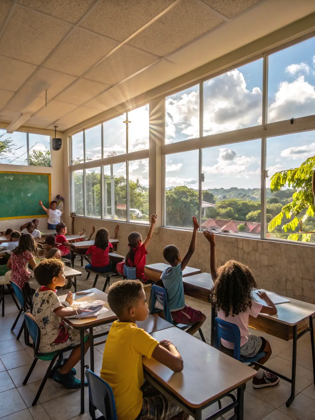 A classroom of children learning about local flora and fauna during an environmental education program.